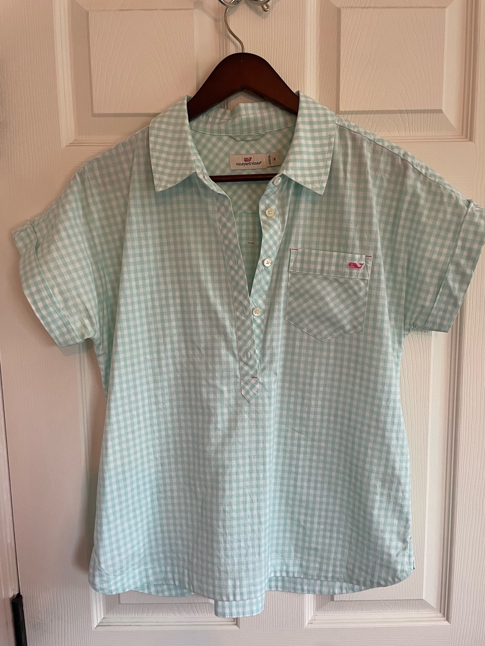 Vineyard Vines Mint Gingham Polo Shirt Women’s Size 8 Coastal Preppy Classic